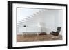 White Minimalistic Room With Black Lounge Chair-VizArch-Framed Art Print