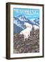 White Mountain Goat Family - Wyoming-Lantern Press-Framed Art Print