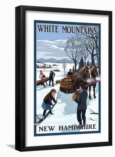 White Mountains, New Hampshire - Firewood Gathering-Lantern Press-Framed Art Print