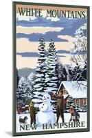 White Mountains, New Hampshire - Snowman and Cabin-Lantern Press-Mounted Art Print