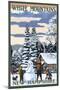 White Mountains, New Hampshire - Snowman and Cabin-Lantern Press-Mounted Art Print