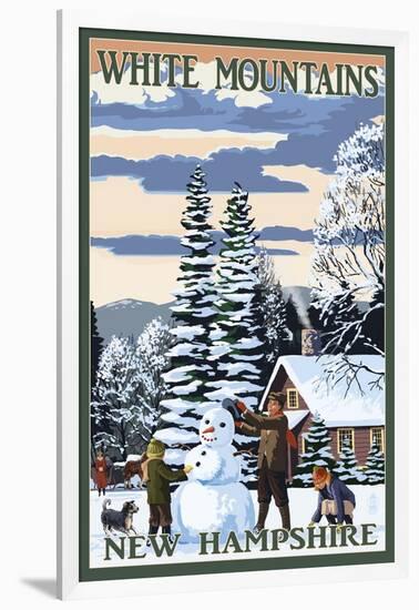 White Mountains, New Hampshire - Snowman and Cabin-Lantern Press-Framed Art Print