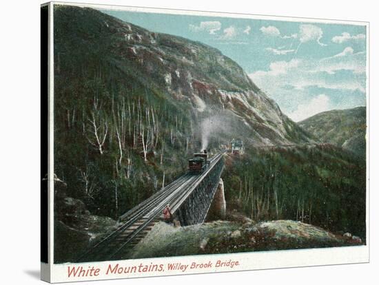 White Mountains, New Hampshire - Train Crossing the Willey Brook Bridge-Lantern Press-Stretched Canvas