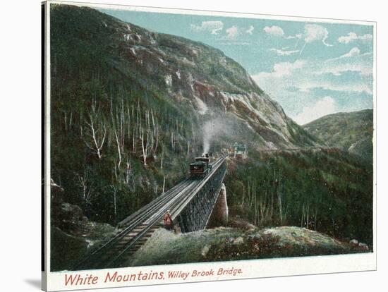 White Mountains, New Hampshire - Train Crossing the Willey Brook Bridge-Lantern Press-Stretched Canvas