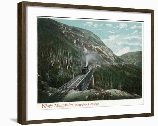 White Mountains, New Hampshire - Train Crossing the Willey Brook Bridge-Lantern Press-Framed Art Print