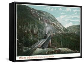 White Mountains, New Hampshire - Train Crossing the Willey Brook Bridge-Lantern Press-Framed Stretched Canvas