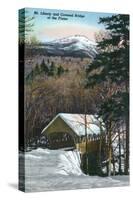 White Mountains, NH - Covered Bridge at Flume in Winter, Mt Liberty in Distance-Lantern Press-Stretched Canvas