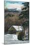 White Mountains, NH - Covered Bridge at Flume in Winter, Mt Liberty in Distance-Lantern Press-Mounted Art Print