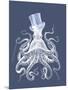White Octopus on Indigo Blue b-Fab Funky-Mounted Premium Giclee Print