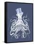 White Octopus on Indigo Blue b-Fab Funky-Framed Stretched Canvas