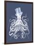 White Octopus on Indigo Blue b-Fab Funky-Framed Art Print