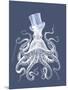 White Octopus on Indigo Blue b-Fab Funky-Mounted Art Print