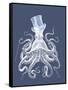 White Octopus on Indigo Blue b-Fab Funky-Framed Stretched Canvas