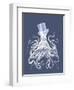 White Octopus on Indigo Blue b-Fab Funky-Framed Art Print