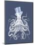 White Octopus on Indigo Blue b-Fab Funky-Mounted Art Print