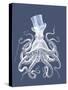 White Octopus on Indigo Blue b-Fab Funky-Stretched Canvas