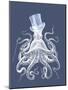 White Octopus on Indigo Blue b-Fab Funky-Mounted Art Print