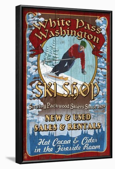White Pass, Washington - Ski Shop Vintage Sign-Lantern Press-Framed Art Print