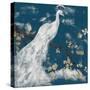 White Peacock on Indigo I-Jennifer Goldberger-Stretched Canvas