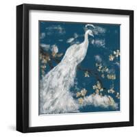 White Peacock on Indigo I-Jennifer Goldberger-Framed Art Print