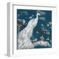 White Peacock on Indigo I-Jennifer Goldberger-Framed Art Print