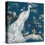 White Peacock on Indigo I-Jennifer Goldberger-Stretched Canvas