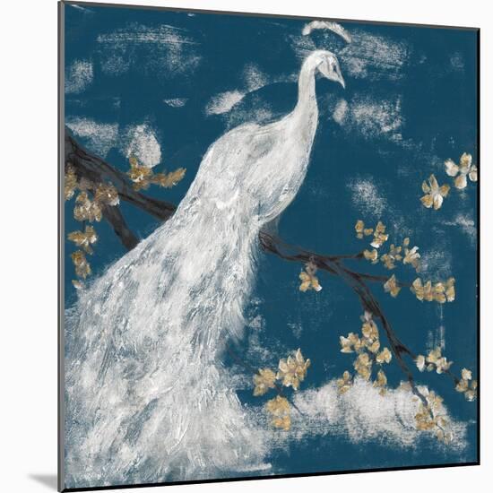 White Peacock on Indigo I-Jennifer Goldberger-Mounted Art Print