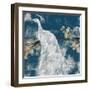 White Peacock on Indigo II-Jennifer Goldberger-Framed Art Print