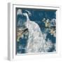 White Peacock on Indigo II-Jennifer Goldberger-Framed Art Print