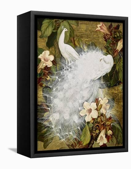 White Peacocks on Pink Hibiscus-Jesse Arms Botke-Framed Stretched Canvas