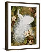 White Peacocks on Pink Hibiscus-Jesse Arms Botke-Framed Art Print