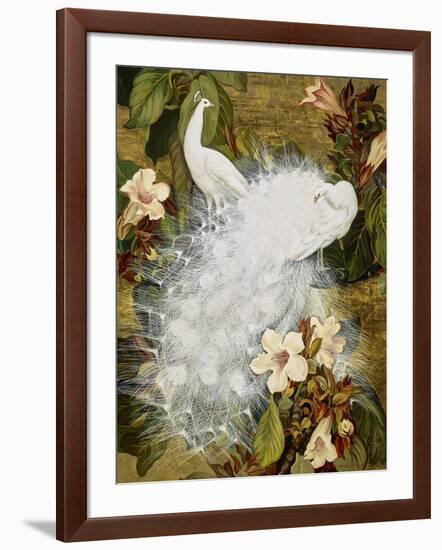 White Peacocks on Pink Hibiscus-Jesse Arms Botke-Framed Art Print