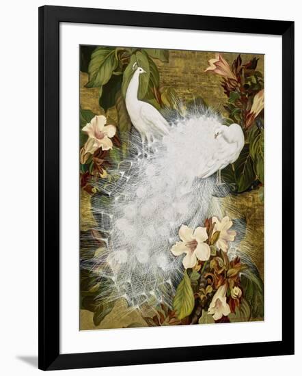 White Peacocks on Pink Hibiscus-Jesse Arms Botke-Framed Art Print