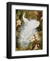 White Peacocks on Pink Hibiscus-Jesse Arms Botke-Framed Art Print