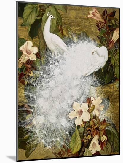 White Peacocks on Pink Hibiscus-Jesse Arms Botke-Mounted Art Print