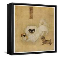 White Pekingese Dog and Puppies as Depicted in an Imperial Dog Book-null-Framed Stretched Canvas