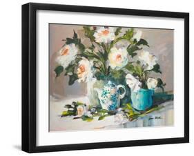 White Peonies II-Jane Slivka-Framed Art Print