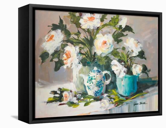 White Peonies II-Jane Slivka-Framed Stretched Canvas