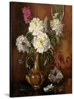 White Peonies in a Glazed Victorian Vase-Albert Williams-Stretched Canvas