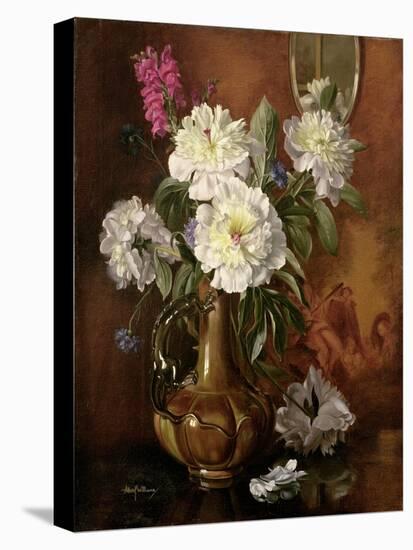 White Peonies in a Glazed Victorian Vase-Albert Williams-Stretched Canvas