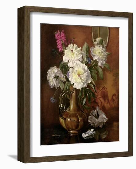 White Peonies in a Glazed Victorian Vase-Albert Williams-Framed Giclee Print