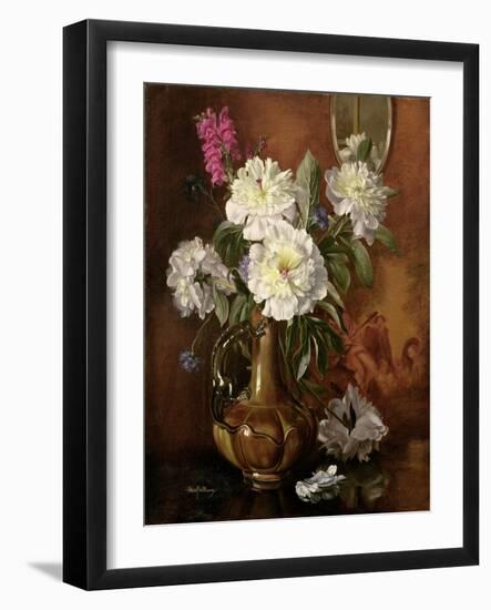 White Peonies in a Glazed Victorian Vase-Albert Williams-Framed Giclee Print