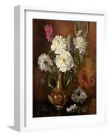 White Peonies in a Glazed Victorian Vase-Albert Williams-Framed Giclee Print