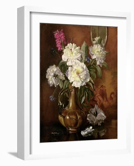 White Peonies in a Glazed Victorian Vase-Albert Williams-Framed Giclee Print