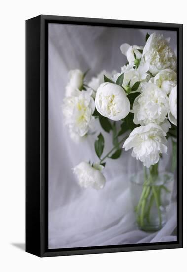 White Peonies in a Vase-Anna Miller-Framed Stretched Canvas