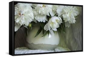 White peonies in cream pitcher-Anna Miller-Framed Stretched Canvas