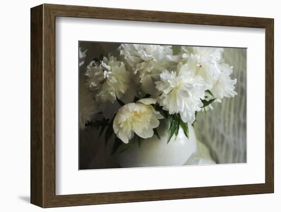 White peonies in cream pitcher-Anna Miller-Framed Photographic Print