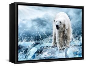 White Polar Bear Hunter On The Ice In Water Drops-yuran-78-Framed Stretched Canvas