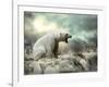 White Polar Bear Hunter on the Ice in Water Drops.-Andrey Yurlov-Framed Photographic Print