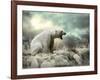 White Polar Bear Hunter on the Ice in Water Drops.-Andrey Yurlov-Framed Photographic Print